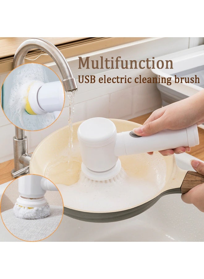 5-in-1 Handheld Electric Cleaning Brush - Wireless Power Scrubber with 3 Replaceable Heads, USB Rechargeable Waterproof Spin Scrubber for Bathroom, Kitchen, Tiles & Dishes - Image 4
